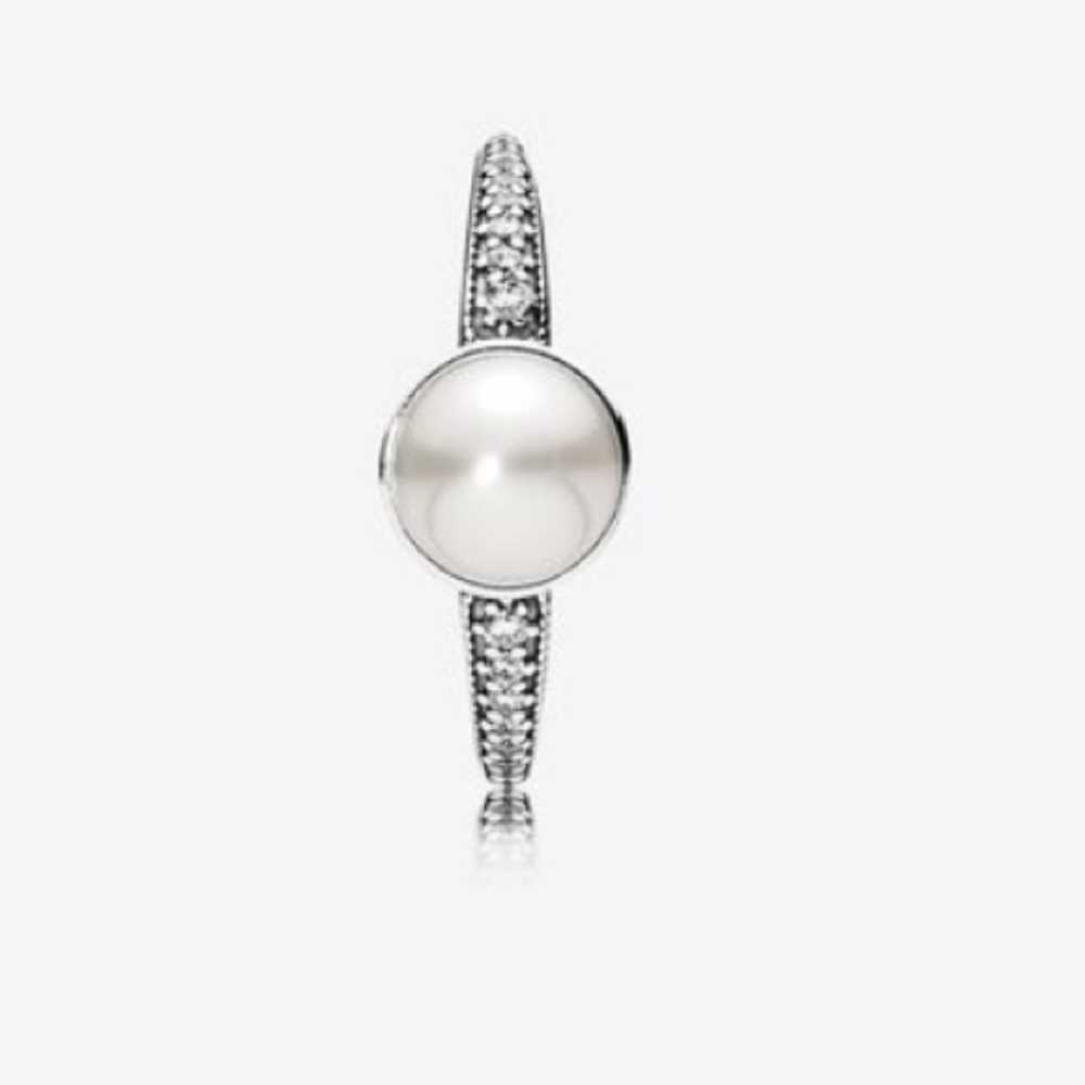 Pandora Elegant Beauty Ring White Pearl & Clear CZ